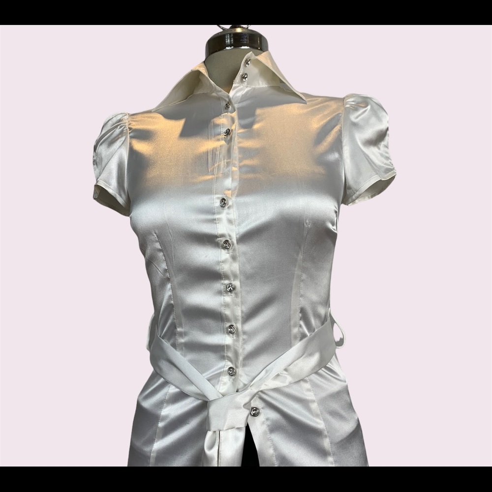 Luxury Lechateau white silk embellished buttons front Size XS